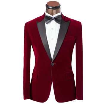 

2017 New Elegant Red/Royal Blue/Black Velvet Groom Tuxedo Jacket Black Lapel Mens Blazer Slim Fit Suit Men Wedding Suits Sets V2