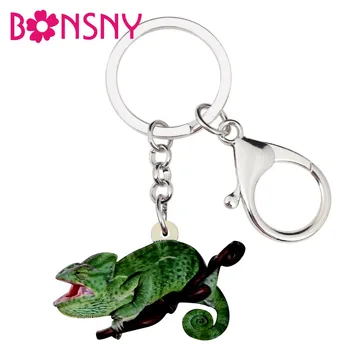 

Bonsny Acrylic Chameleon Anole Key Chains Keychain Holder Novelty Pet Animal Jewelry For Women Girls Ladies Bag Car Purse Charms