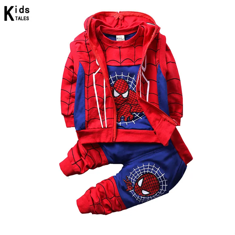 RT086 Boys Clothes Spiderman Hooded Toddler Boys Sport Suit Kids