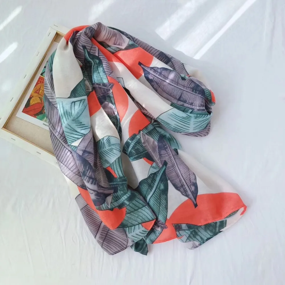 Новые модные женские шарфы с принтом листьев, хлопок, Муслин хиджаб, шарф, 10 шт./партия