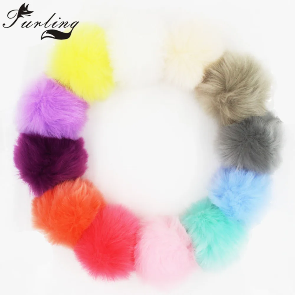 

Furling DIY 1pc Faux Fur Pom Pom Ball 8cm Handmade Rabbit Fur for Knitting Accessories Key Chain Parts