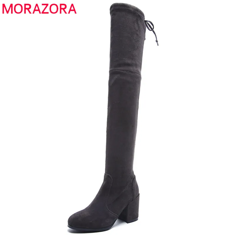 

MORAZORA Stretch long boots for women in spring autumn genuine leather boots fashion high heels shoes over the knee boots