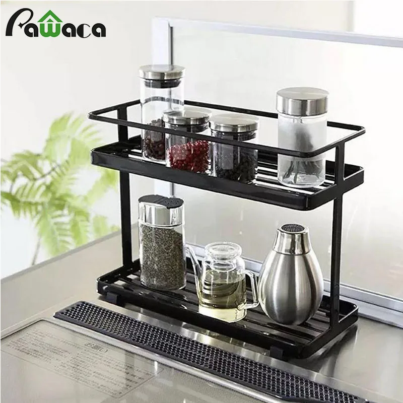 

2-Tier Standing Rack Jars Bottle Spice Rack Countertop Storage Organizer for Kitchen Jars Storage Holder Kitchen Accessories