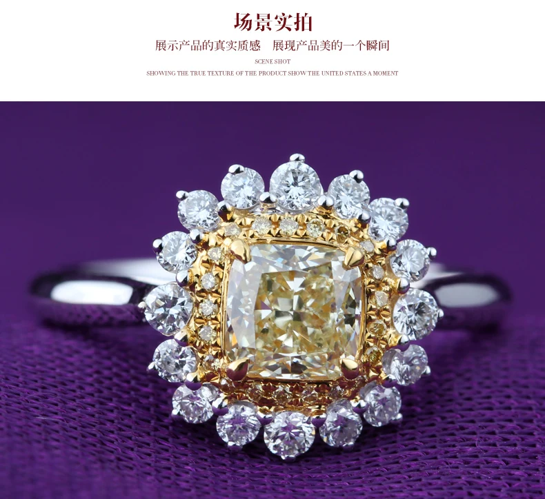 18K золото и из белого золота с бриллиантами 1 карат, Подушка желтое бриллиантовое кольцо женское роскошное групповое кольцо с настоящим