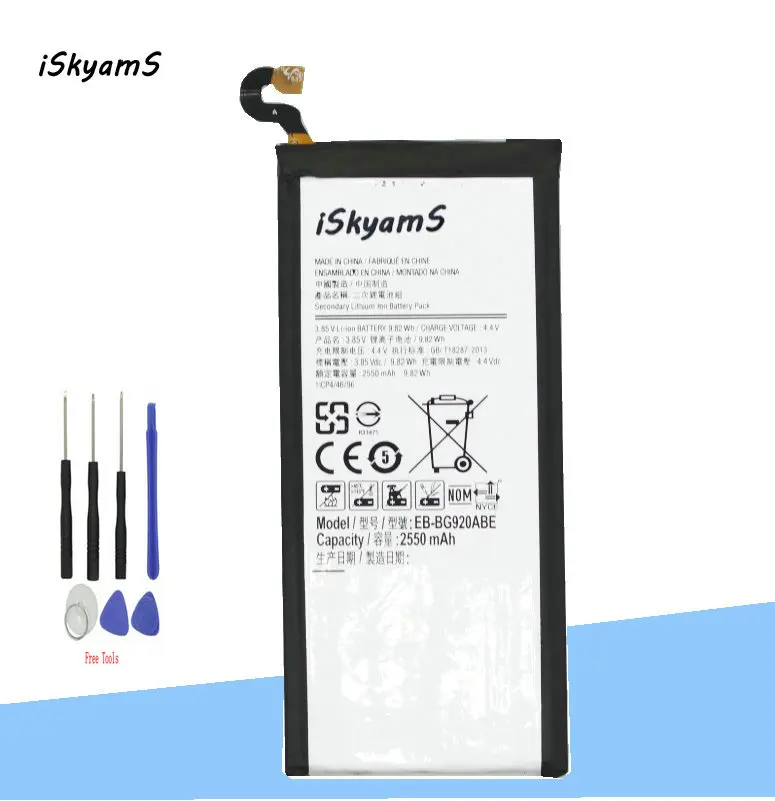 ISkyamS 1x2550 мАч EB-BG920ABE сменный литий-ионный аккумулятор для Samsung Galaxy S6 G9200 G920i G920f G920A