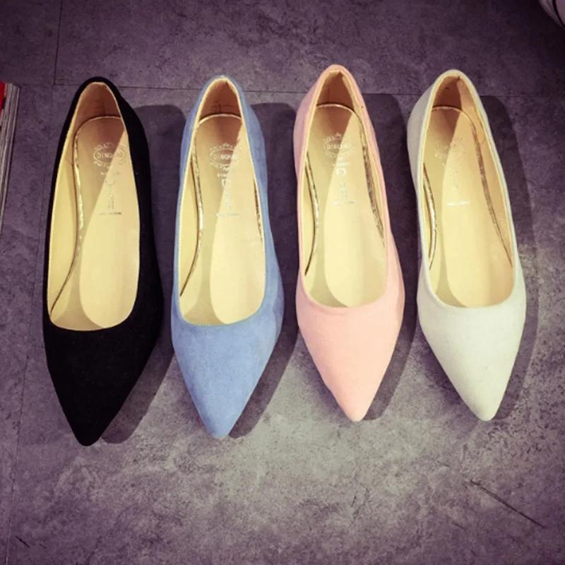 

2017 Summer New Arrival Women Flock Single Low Heels Shoes Shallow Mouth Pointed Toe Slip-on Comfortable Shoes Big EU Size 35-39