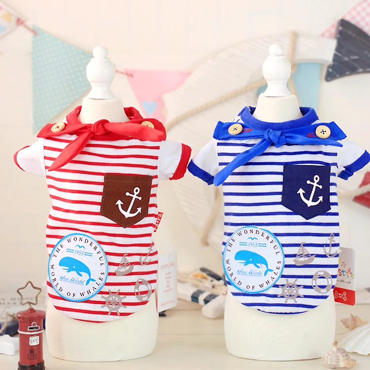 

Kawaii Pet Shop Striped Sailor Button Vests Maltese Chihuahua Yorkshire Dog Clothes Clothes for Dogs Spring 16DF15
