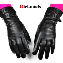 Новинка, женские черные кожаные перчатки с вышитым узором, стильная бархатная подкладка, теплые перчатки из овечьей кожи с защитой рук