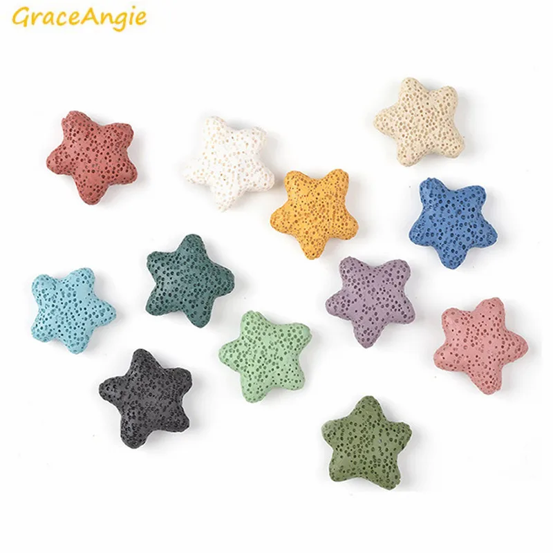 

GraceAngie 20pcs Wholesale Colorful Five Pointed Star Natural Lava Stone Bead for DIY Scented Diffuser Earring Necklace Bracelet