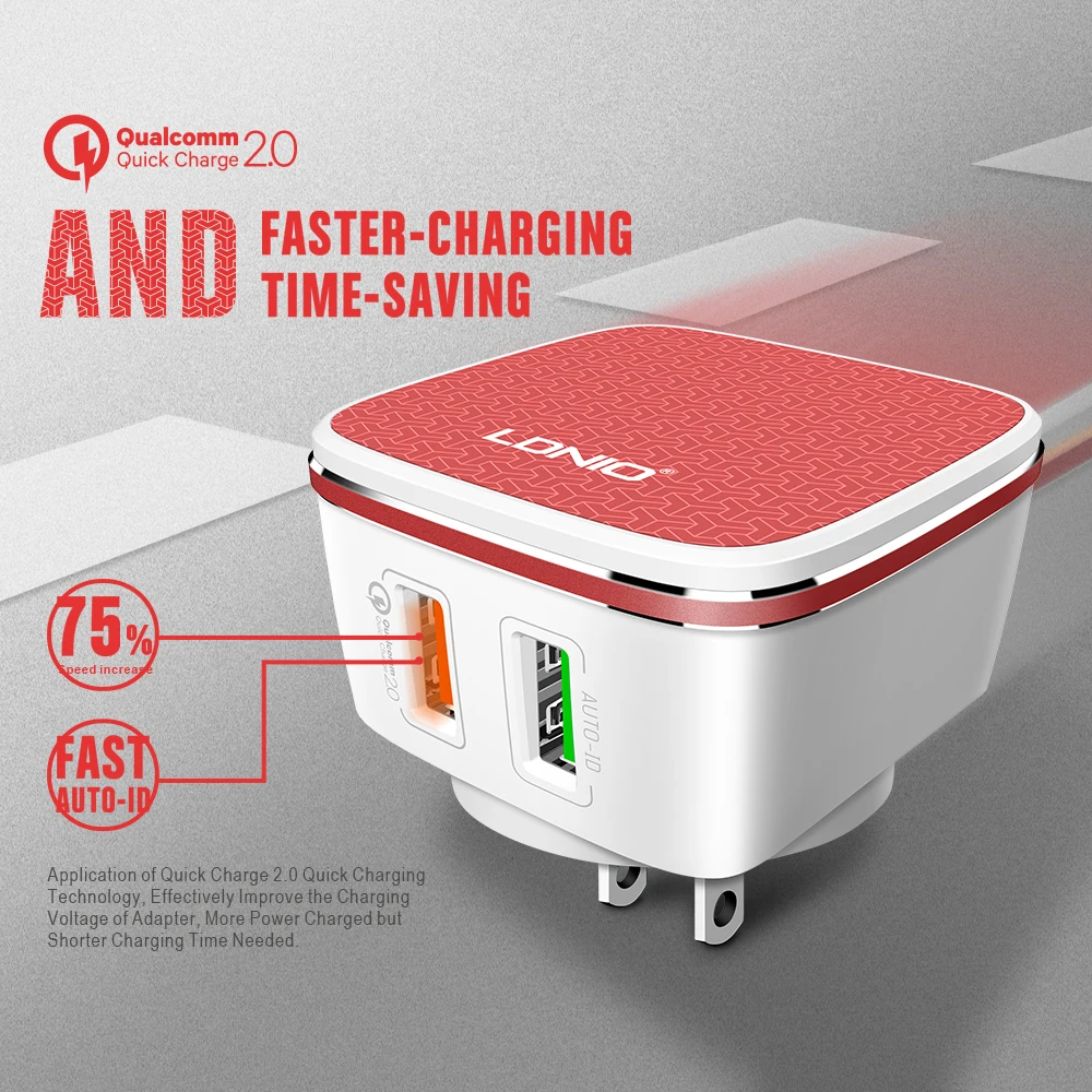 LDNIO A2405Q штепсельная вилка США белого и красного цвета двойное USB настенное
