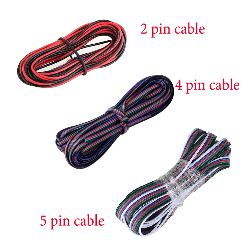 

5M 10M 100M 2pin 4 pin 5 pins cable connector 22AWG extension cord rgb rgbw 5050 3528 led strip lighting cable copper flat wire
