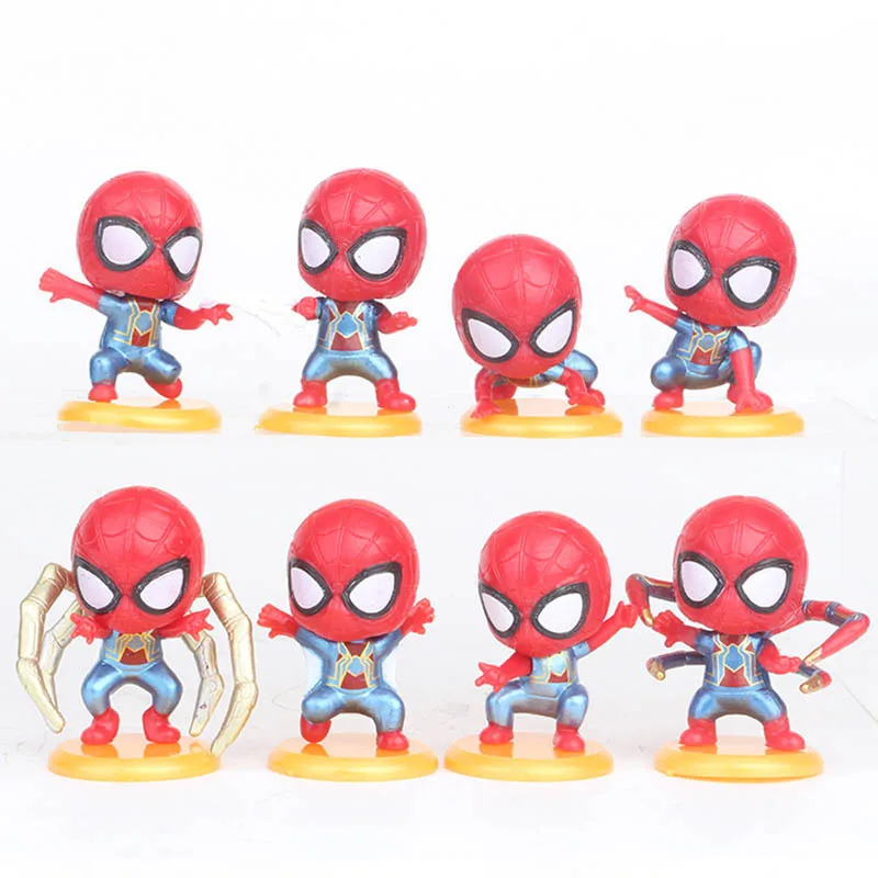 Marvel Avengers Iron Spider Mini Action Figures 8pcs/set Infinity War Spiderman PVC figure Toys Brinquedos Anime Q Version doll