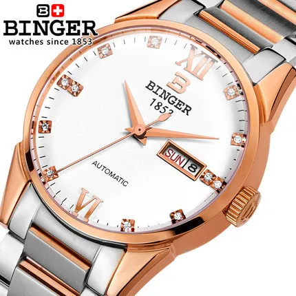 Hot Sale 2016 Fashion Rhinestones Top Brand Wristwatches Gold High Luxury Watches Men Binger Watch Automatic