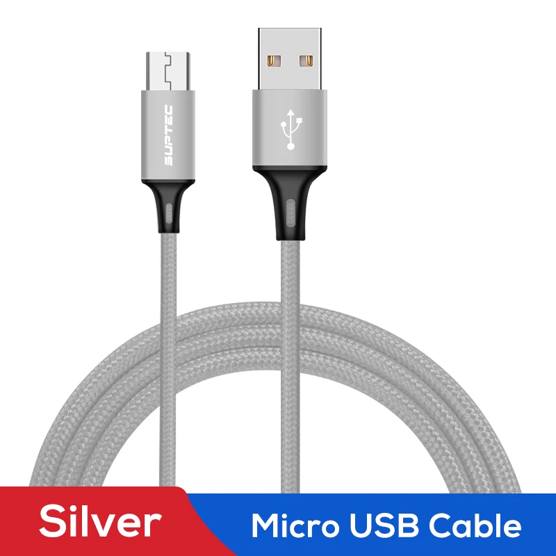 SUPTEC Micro USB кабель провод для быстрого заряда телефона зарядное устройство шнур для samsung S7 Xiaomi huawei Honor Tablet Android Microusb адаптер - Цвет: Silver