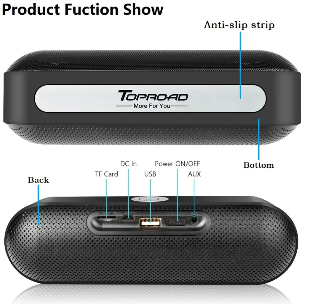 TOPROAD Портативный беспроводной Bluetooth динамик Altavoz стерео колонки Бумбокс с микрофоном Поддержка TF AUX FM радио USB громкой связи