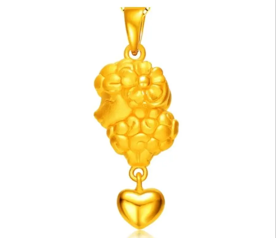 

999 Solid 24K Yellow Gold Pendant / 3D Heart Goat Pendant