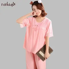 Летний Повседневный мягкий женский пижамный комплект с короткими рукавами, пижамный комплект с круглым вырезом, домашний костюм, хлопковые слитные пижамы для женщин E1155