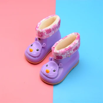 

Waterproof Child Rubber Boots Jelly Soft Infant Shoe winter warm Baby Kids fur Rain Boot Boys& Girls Children Rain Shoes warm