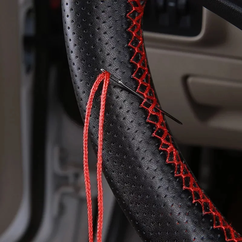 

DIY Hand-stitched 38-40cm Car Styling Genuine Leather Auto Car Steering Wheel Cover Cap Anti-slip With Needles and Thread