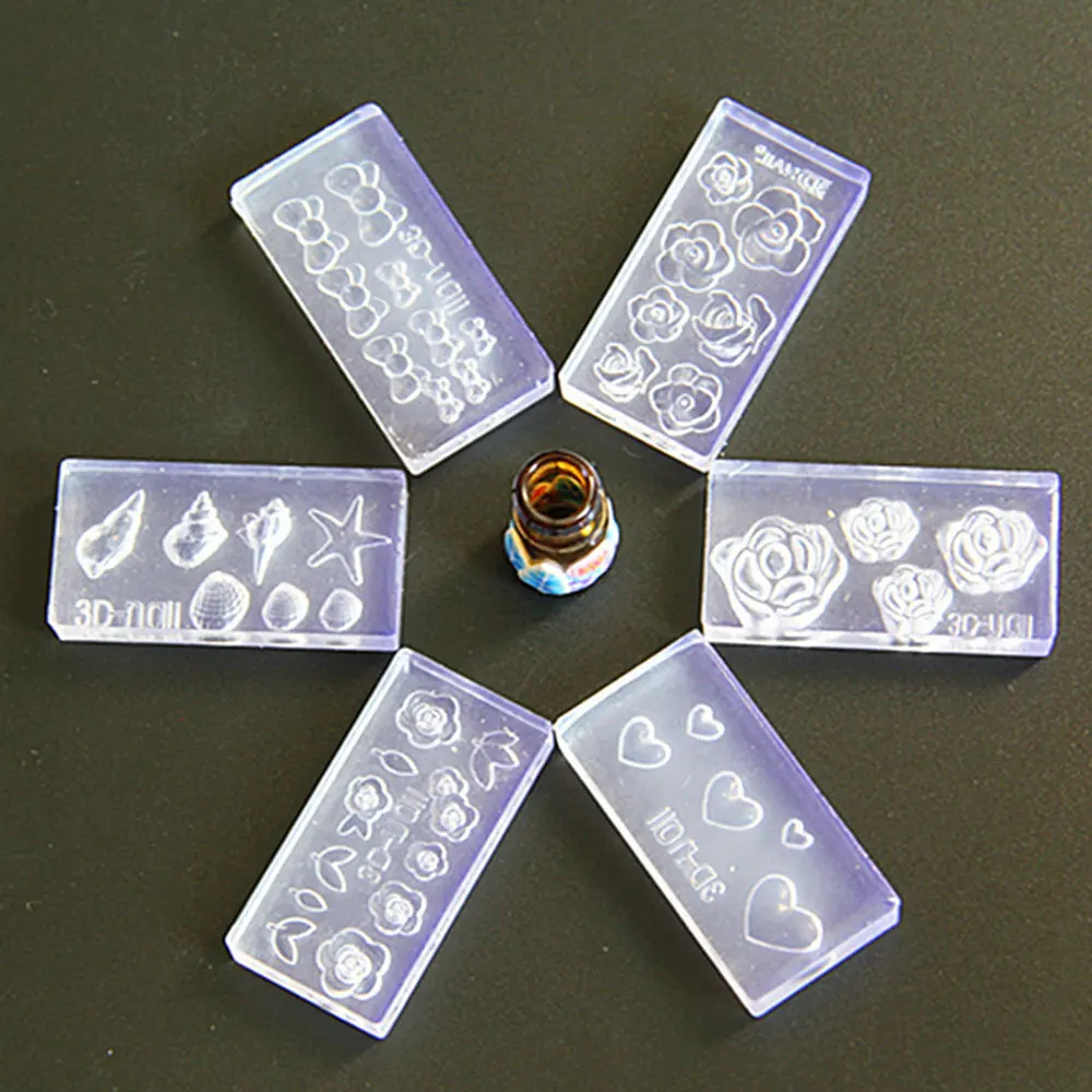 

6Pcs Nail Mold for Nail Art Decoration Stamper Nail DIY Mold Silicone Durable Template Silicone Acrylic Mold Design Accessoiry