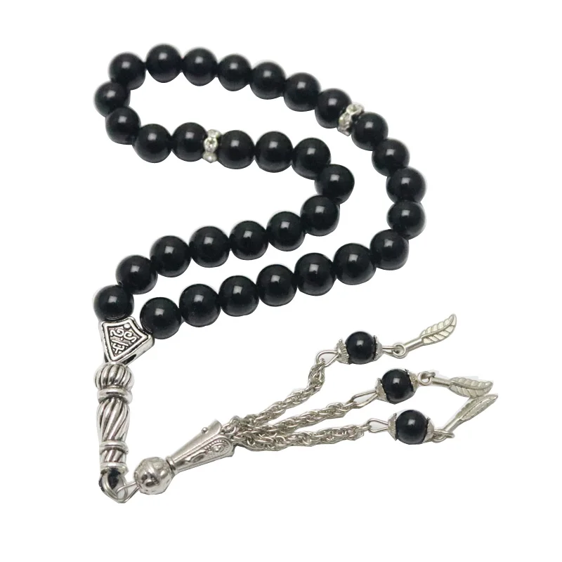 

Natural black agate Tesbih 33 Bracelet red Beads Stone round Shape 10mm Prayer beads Tasbih Allah rosary prayer Free shipping