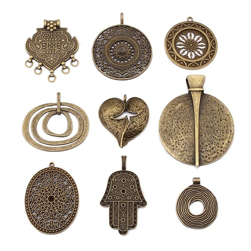 

2pcs Antique Bronze Heart Flower Hands Swirl Circle Round Cross Elephant Craft Pendant For Pendant Necklace Jewelry Making