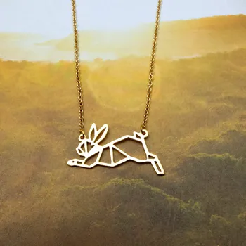

Wholesale Trendy Running Rabbit Necklace Women Hare Origami Statement Necklace Pet Jewelry