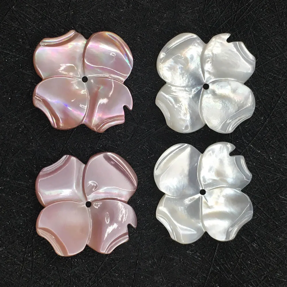 18mm Carved Shell Flower Beads Charms 4 Petals Mother of Pearl Pink