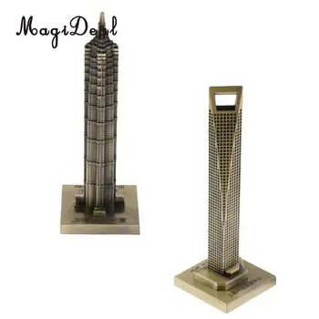 

2pcs Vintage Metal Jin Mao Tower Statue and Shanghai World Financial Center Building Statue Figurine Travel Souvenirs Art Crafts