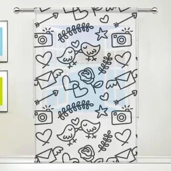 

Sheer Door Curtain Panels W55x L78 Inch/55xL84 Inch,Black White Chicken,Quality Polyester Window Curtains Voile Sheers 1 Panel