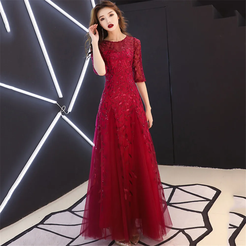 

Sequins Mesh Dress Women Qipao Perspective Evening Party Gown Sexy Bling Exquisite Half Sleeve Chinese Prom Dresses Cheongsam