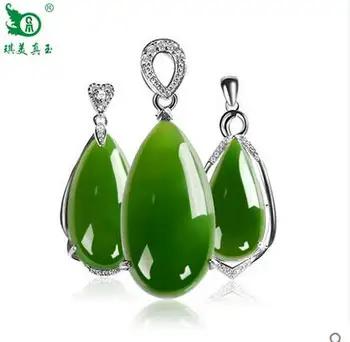 

Hetian jade pendant female natural jade water droplet Necklace 925 silver jade Pendant