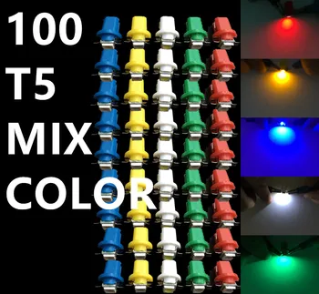 

100pcs T5 B8.4D B8.4 LED 5050 SMD car Dashboard warming indicator Wedge Light Auto Instrument lights red yellow blue green 100X