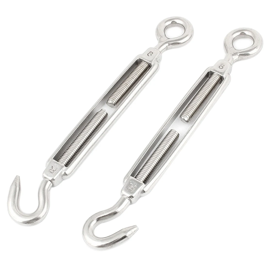 

M8 8mm Thread Stainless Steel Hook Eye Type Turnbuckle 7.5" Long 2pcs