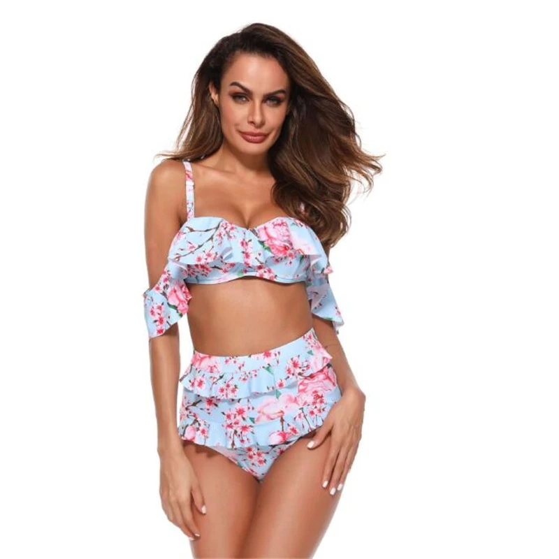 

Floral Print Swimwear Women High Waist Bikini Sexy Swimsuit 2019 Ruffle Bikinis Off Shoulder Bathing Suit Women Summer Swimsuits