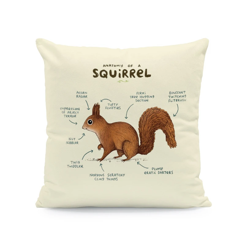 Forest Animal Body Analysis Cushion Cover Bird Squirrel Dachshund Dog Fox Hedgehog Hug Pillow 45Cm Peach Skin Decorative Pillow