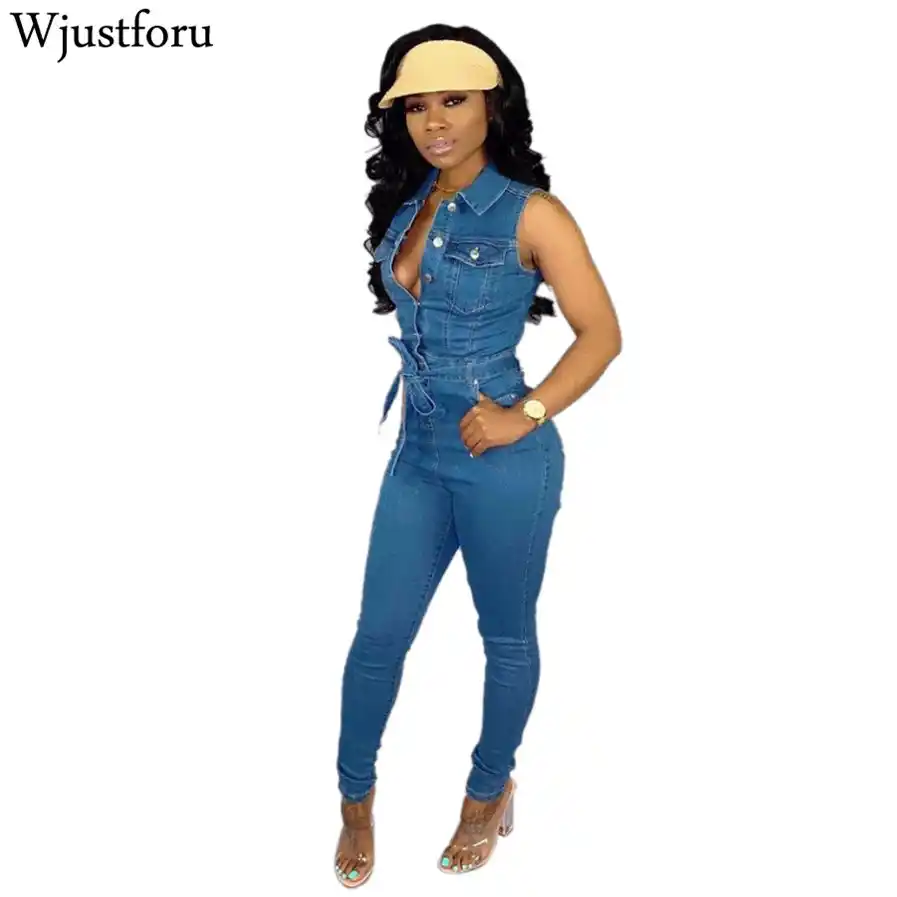 sleeveless denim jumpsuit