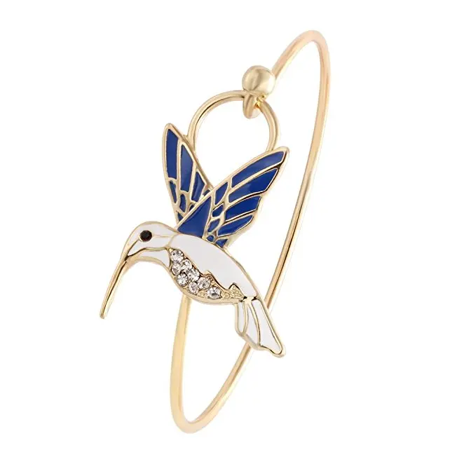 

Beautiful Bangles Tiny Enamel Trochilus Crystal Easy Openning Charm Bracelet and Hummingbird Bangle For Women Design