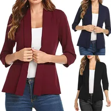 Женский комплект лиф на резинке+ мини юбка Повседневная 3/4 рукав открытая передняя работа офисный Блейзер Куртка Кардиган Высокое качество Прямая поставка W719