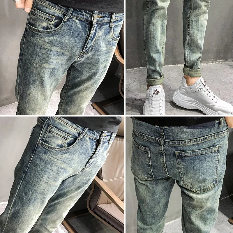 Оригинальные винтажные модные мужские джинсы, простые мужские повседневные джинсы, Универсальные синие байкерские джинсы, мужские брюки высокого качества