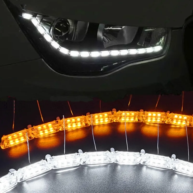 

2Pcs Car Flexible Switchback LED Knight Rider Strip Light for Headlight Sequential Flasher DRL Flowing Amber Turn Signal Lights