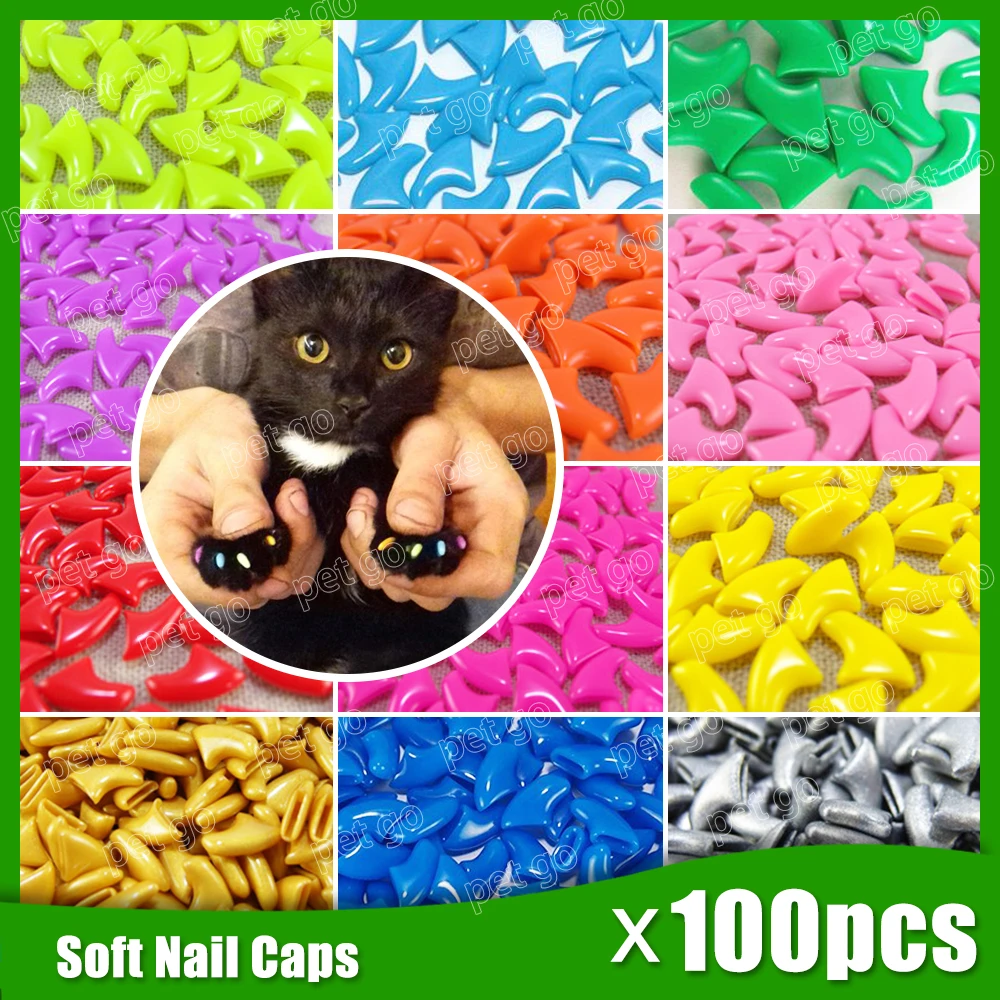 

New fashion Solid Color 100pcs/lot Cat Nail Caps cat soft Claw cat Paws with 5*Adhesive Glue 4 cat size