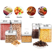 Пластиковый контейнер, контейнеры для хранения пищевых продуктов, легко фиксируются, герметичные, зерновые орехи, зерновая лапша, прозрачный контейнер, кухонный ящик для хранения