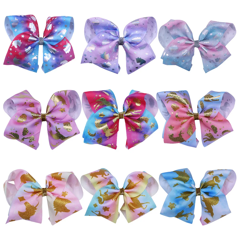 

6 inch unicorn print grosgrain ribbon bows with clip galaxy Bowknot Headwear Children Girls Hair Accessories 9PC/lot