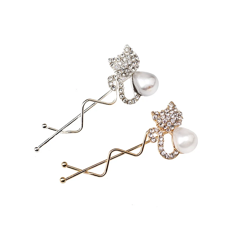 

M MISM Cat Shaped Bead Pearl Hairpins Women Hair Jewelry Hair Pins Headwear Girl Hair Accessories Rhinestone Hair Clip Barrettes