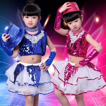 

(10 set) Children's Jazz dresses new sequins girls' modern dancers princess dress and fleet skirt