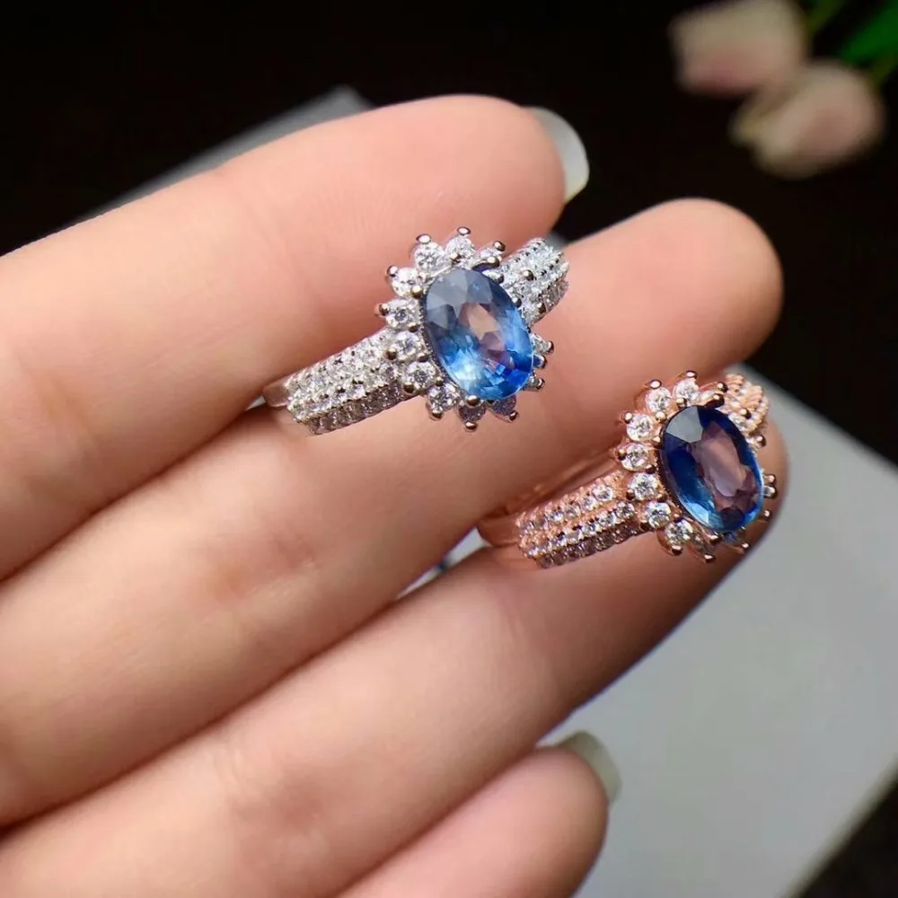 100% 925 sterling silver real Natural sapphire Rings fine Jewelry women open wholesale new gift 5*7mm cj050709agl