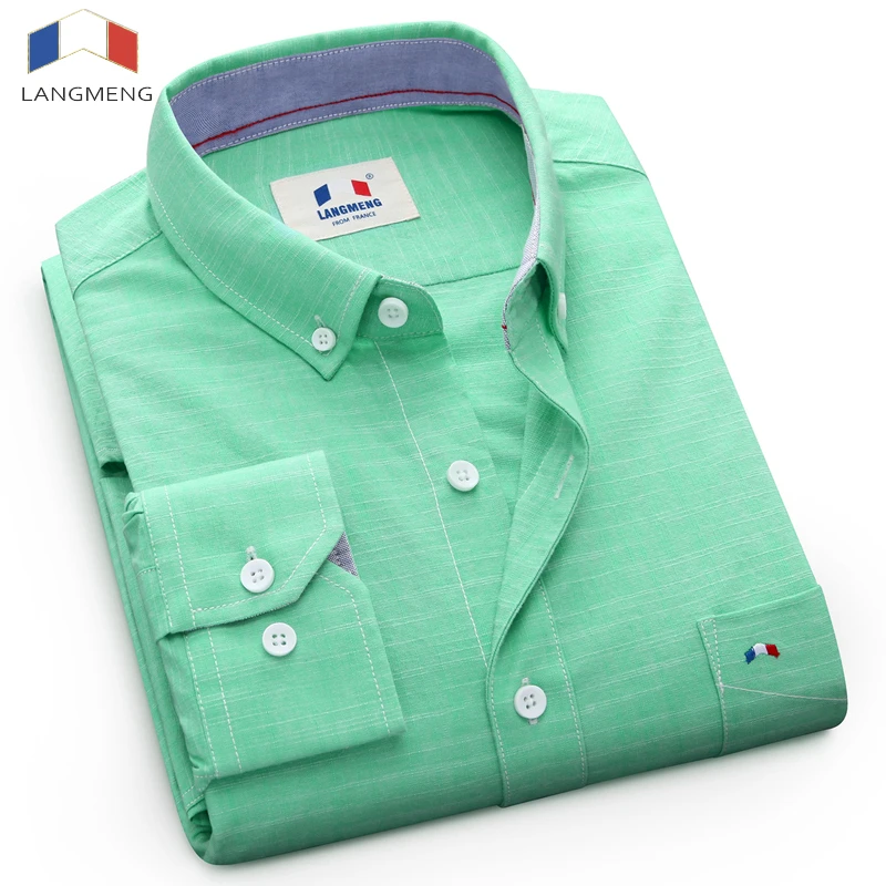 

Langmeng 2017 Men Solid Casual Shirt Mens Long Sleeve New brand Dress Shirt Top quality slim fit designer business Male Shirt