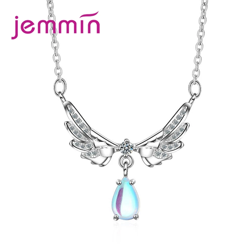 

Jemmin High Quality Elegant Angel Wings Shape 925 Sterling Silver Necklace With Water Drop Crystal Women Party Jewelry