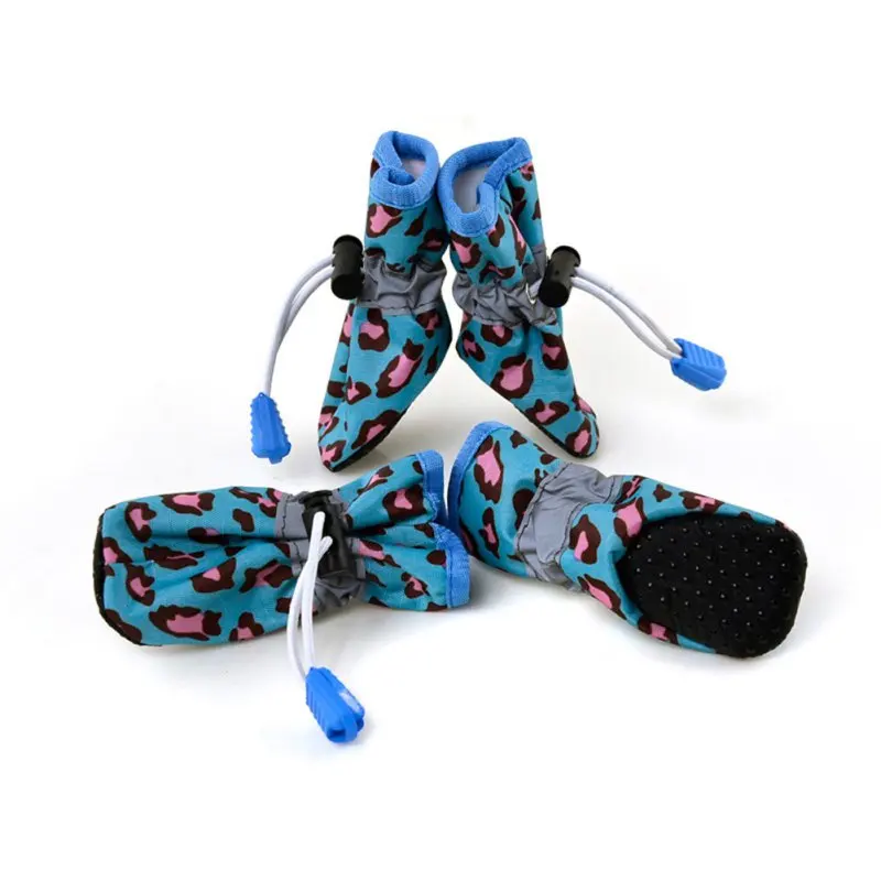 Непромокаемые леопардовые ботинки с нескользящей резиновой подошвой для собак и кошек 7 размеров